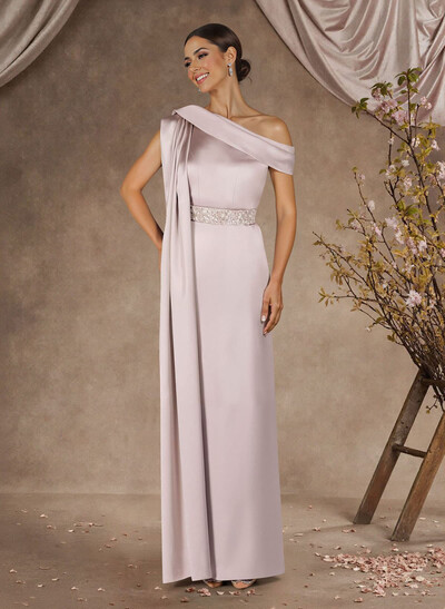 Sheath/Column Asymmetrical Sleeveless Floor-Length Crepe Satin Mother Of The Bride Dresses