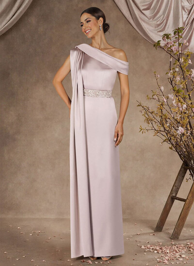 Sheath/Column Asymmetrical Sleeveless Floor-Length Crepe Satin Mother Of The Bride Dresses