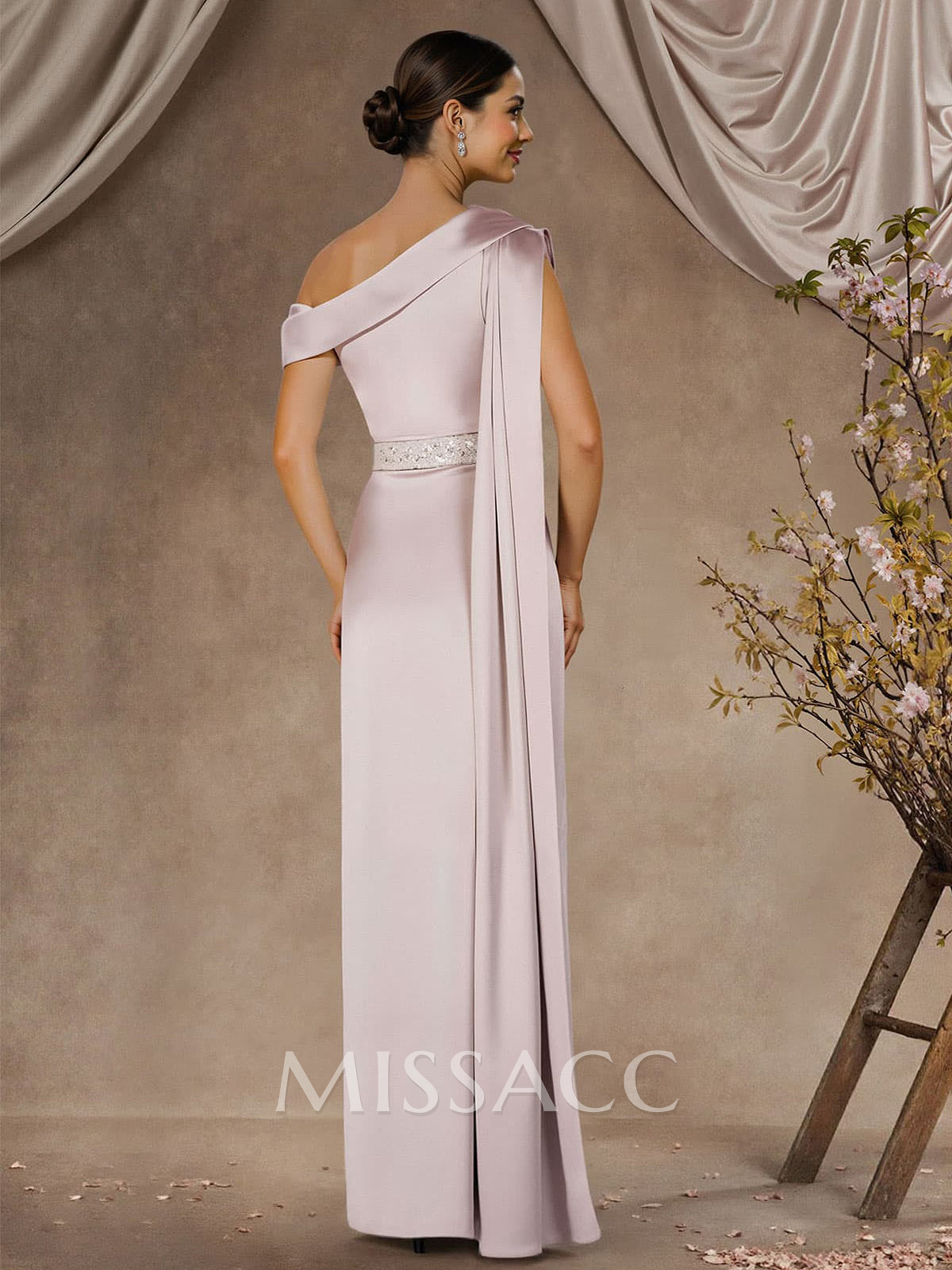 Sheath/Column Asymmetrical Sleeveless Floor-Length Crepe Satin Mother Of The Bride Dresses