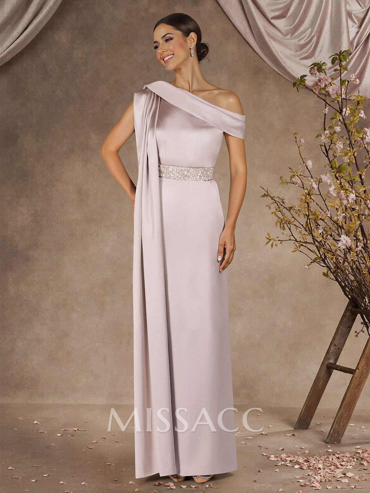 Sheath/Column Asymmetrical Sleeveless Floor-Length Crepe Satin Mother Of The Bride Dresses