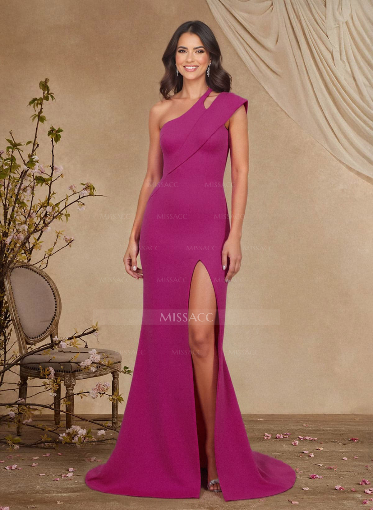 Trumpet/Mermaid One-Shoulder Sleeveless Sweep Train Satin Mother Of The Bride Dresses