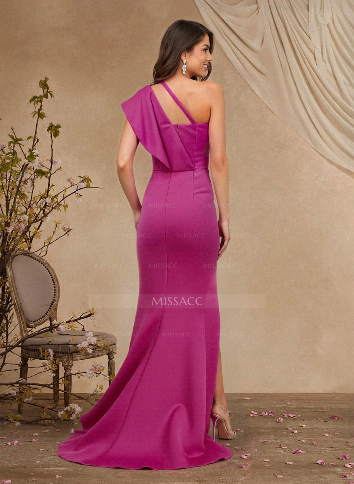 Trumpet/Mermaid One-Shoulder Sleeveless Sweep Train Satin Mother Of The Bride Dresses