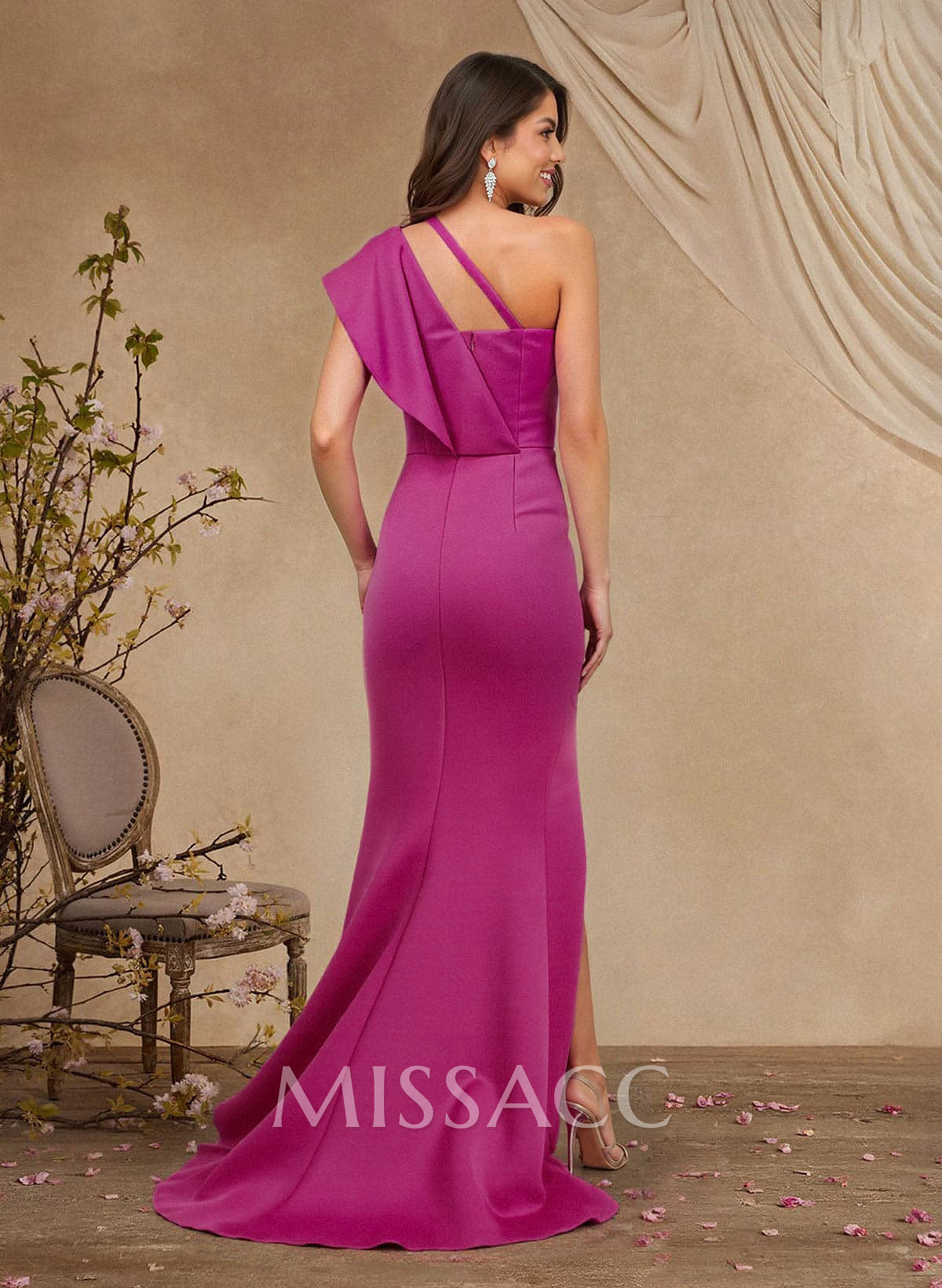 Trumpet/Mermaid One-Shoulder Sleeveless Sweep Train Satin Mother Of The Bride Dresses