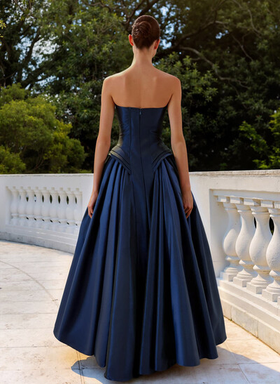 A-Line Strapless Sleeveless Floor-Length Satin Mother Of The Bride Dresses With Pleated
