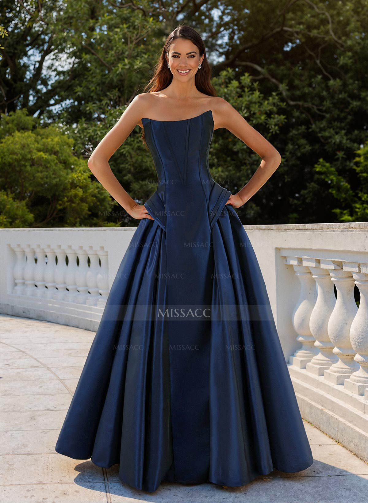 A-Line Strapless Sleeveless Floor-Length Satin Mother Of The Bride Dresses With Pleated