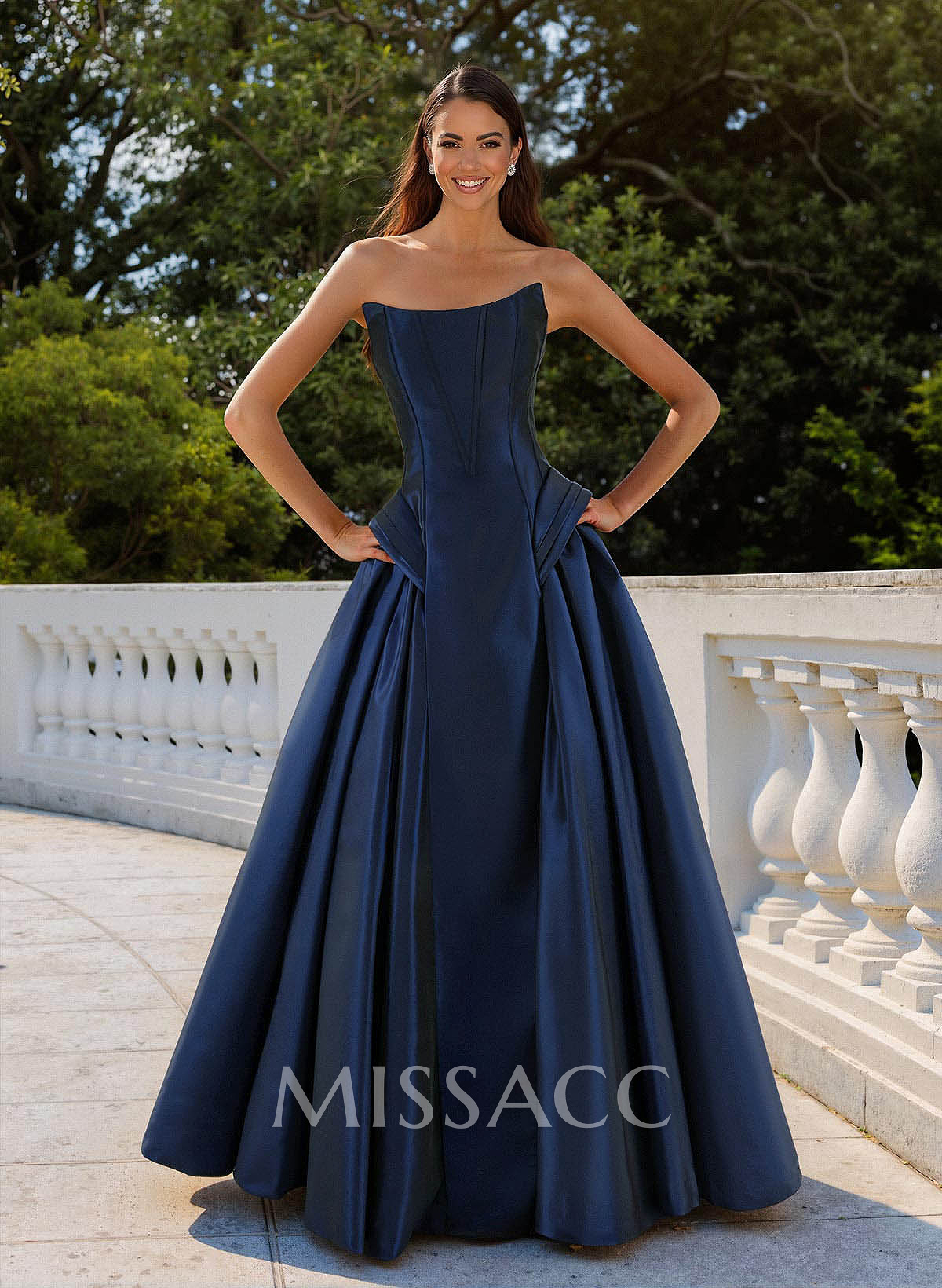 A-Line Strapless Sleeveless Floor-Length Satin Mother Of The Bride Dresses With Pleated