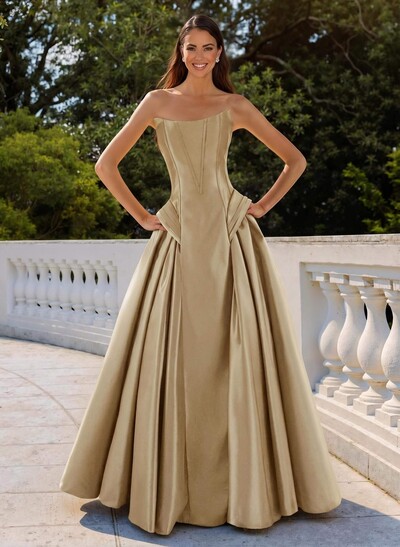 A-Line Strapless Sleeveless Floor-Length Satin Mother Of The Bride Dresses With Pleated