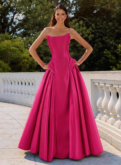 A-Line Strapless Sleeveless Floor-Length Satin Mother Of The Bride Dresses With Pleated