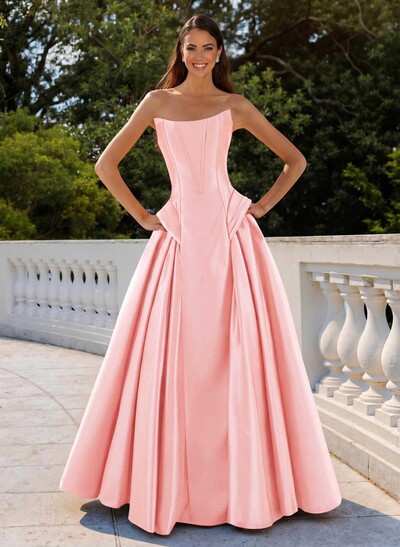 A-Line Strapless Sleeveless Floor-Length Satin Mother Of The Bride Dresses With Pleated