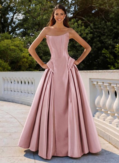 A-Line Strapless Sleeveless Floor-Length Satin Mother Of The Bride Dresses With Pleated
