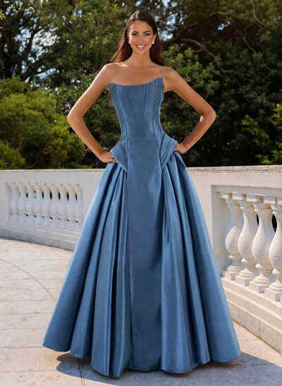 A-Line Strapless Sleeveless Floor-Length Satin Mother Of The Bride Dresses With Pleated