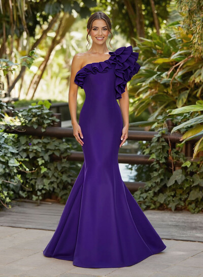 Trumpet/Mermaid One-Shoulder Sleeveless Floor-Length Satin Mother Of The Bride Dresses