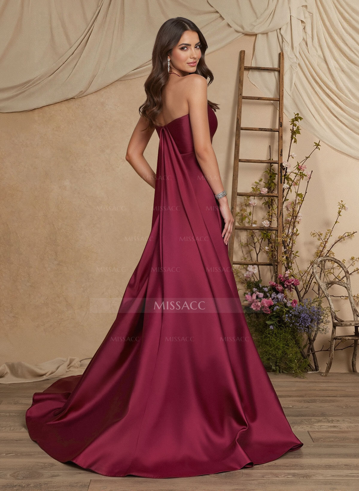 Trumpet/Mermaid Halter Sleeveless Sweep Train Acetate Satin Mother Of The Bride Dresses