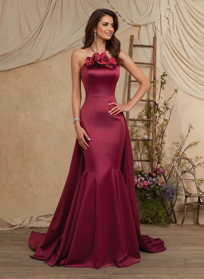 Trumpet/Mermaid Halter Sleeveless Sweep Train Acetate Satin Mother Of The Bride Dresses