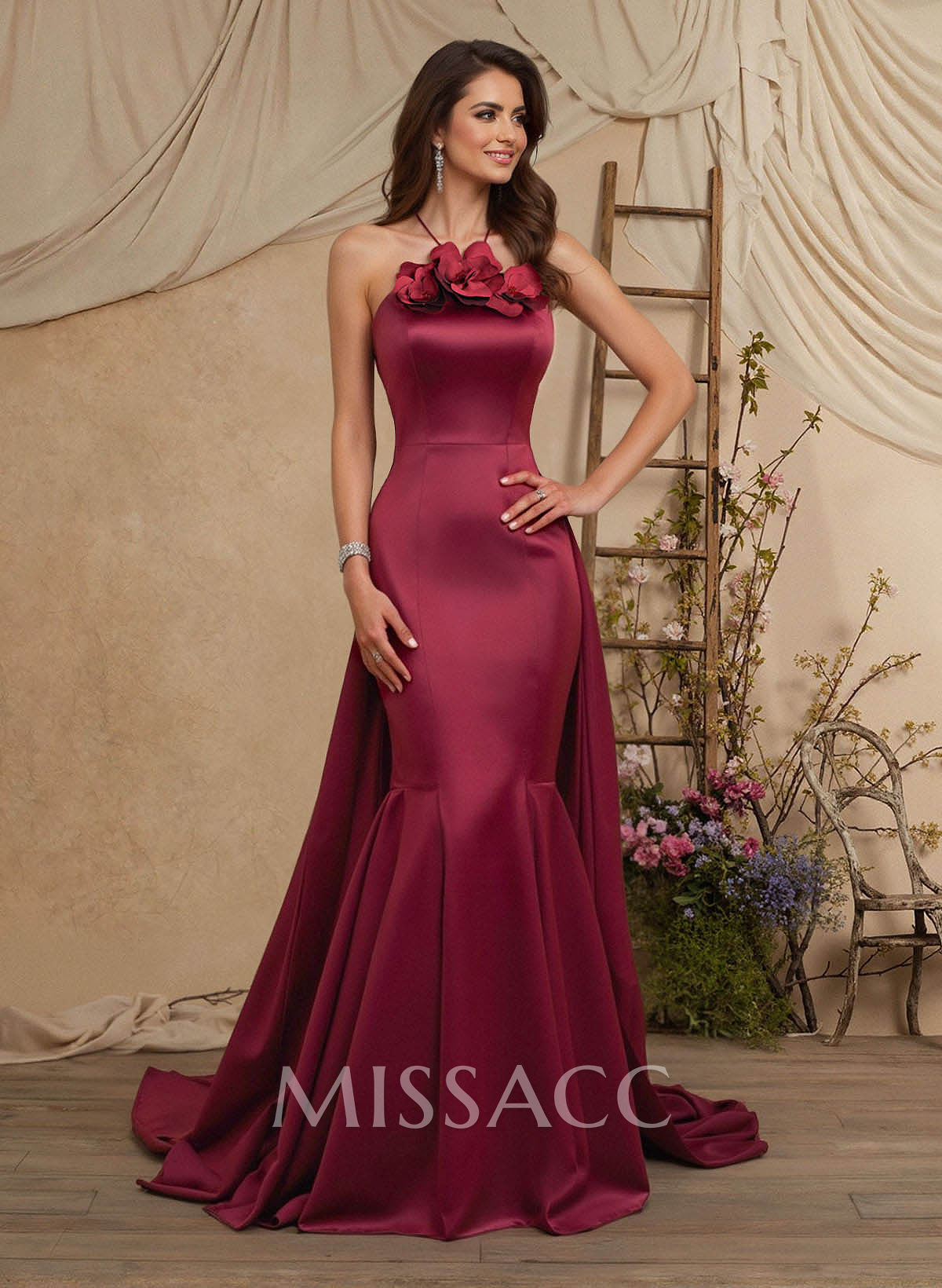 Trumpet/Mermaid Halter Sleeveless Sweep Train Acetate Satin Mother Of The Bride Dresses
