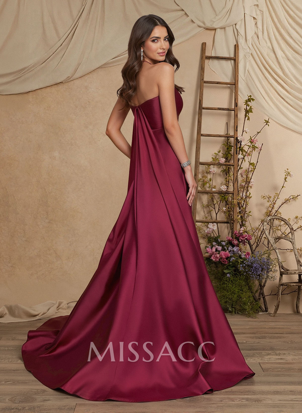 Trumpet/Mermaid Halter Sleeveless Sweep Train Acetate Satin Mother Of The Bride Dresses