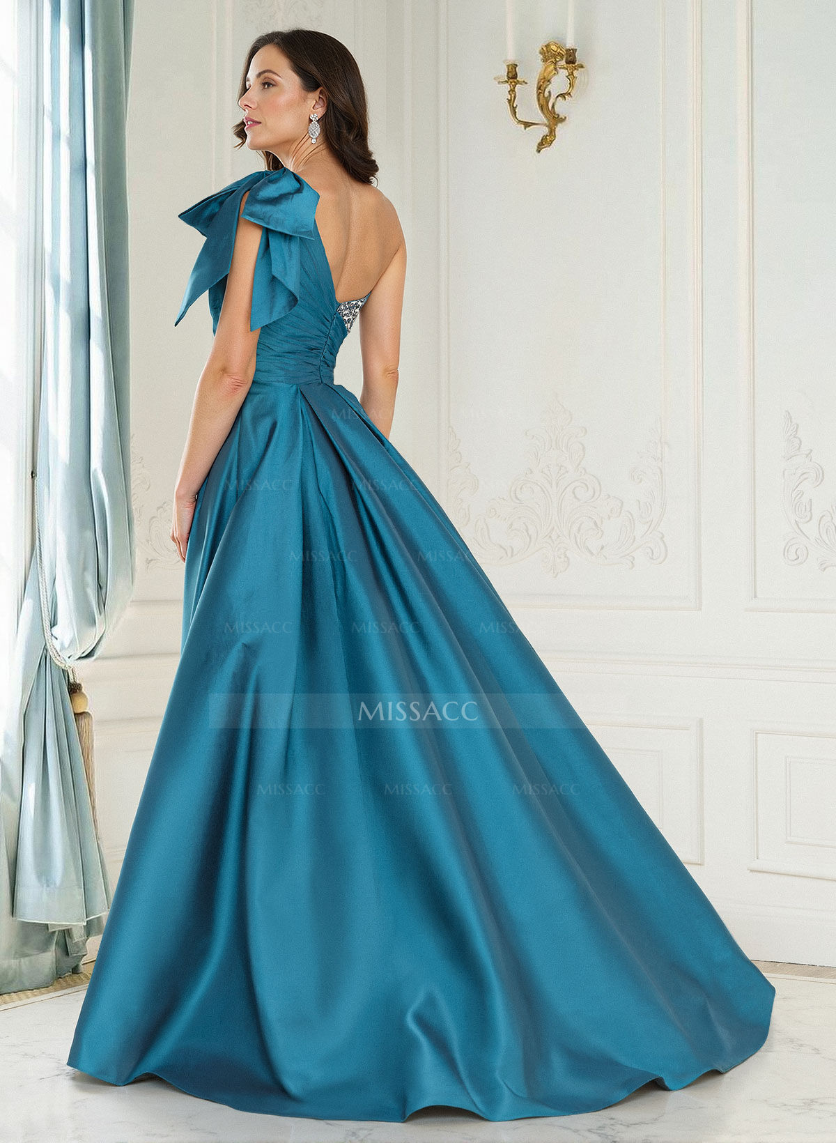 Sheath/Column One-Shoulder Floor-Length Satin/Taffeta Mother Of The Bride Dresses With Overskirt Dress