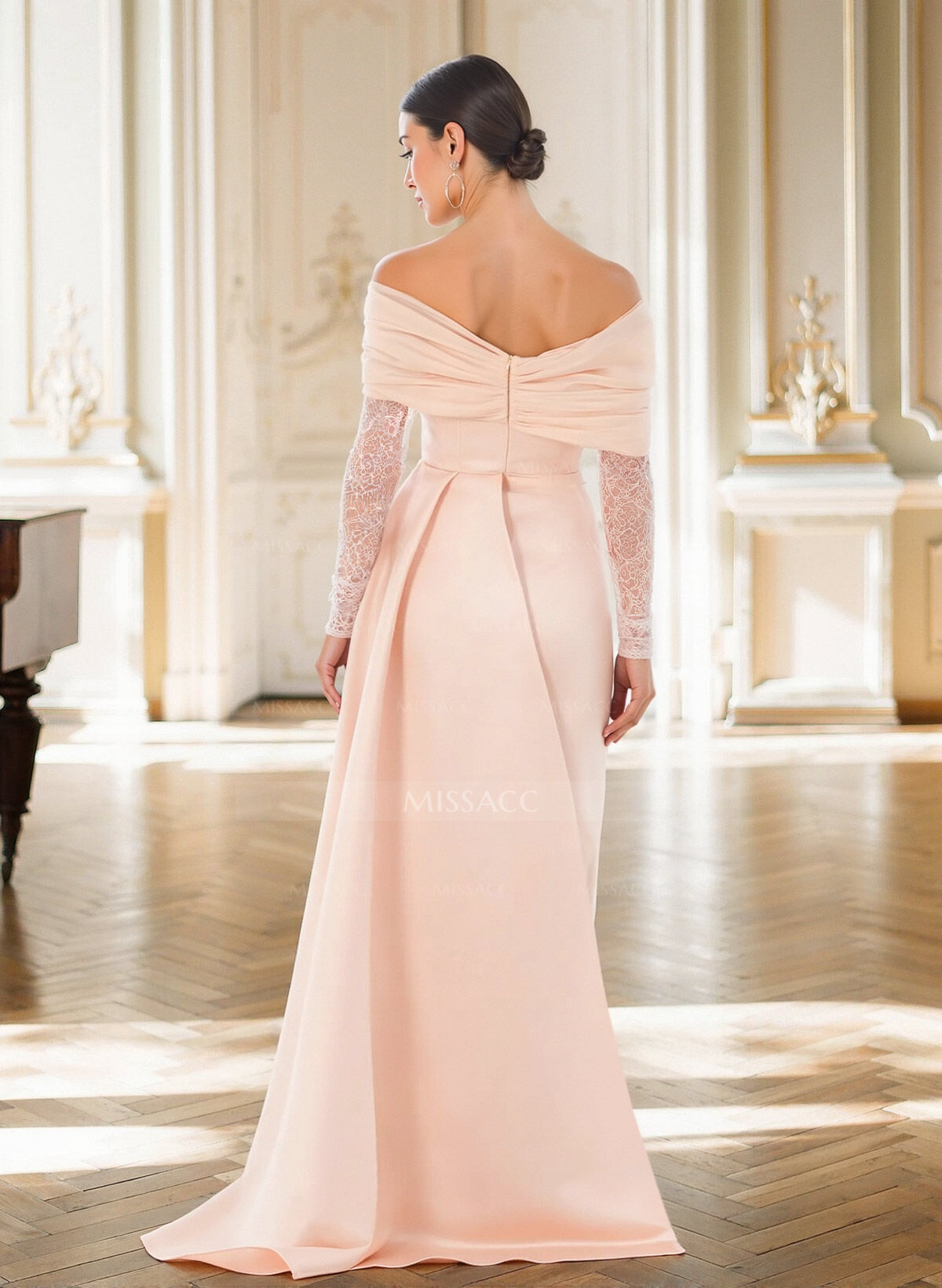 Sheath/Column Off-The-Shoulder Long Sleeves Mother Of The Bride Dresses With Lace/High Split