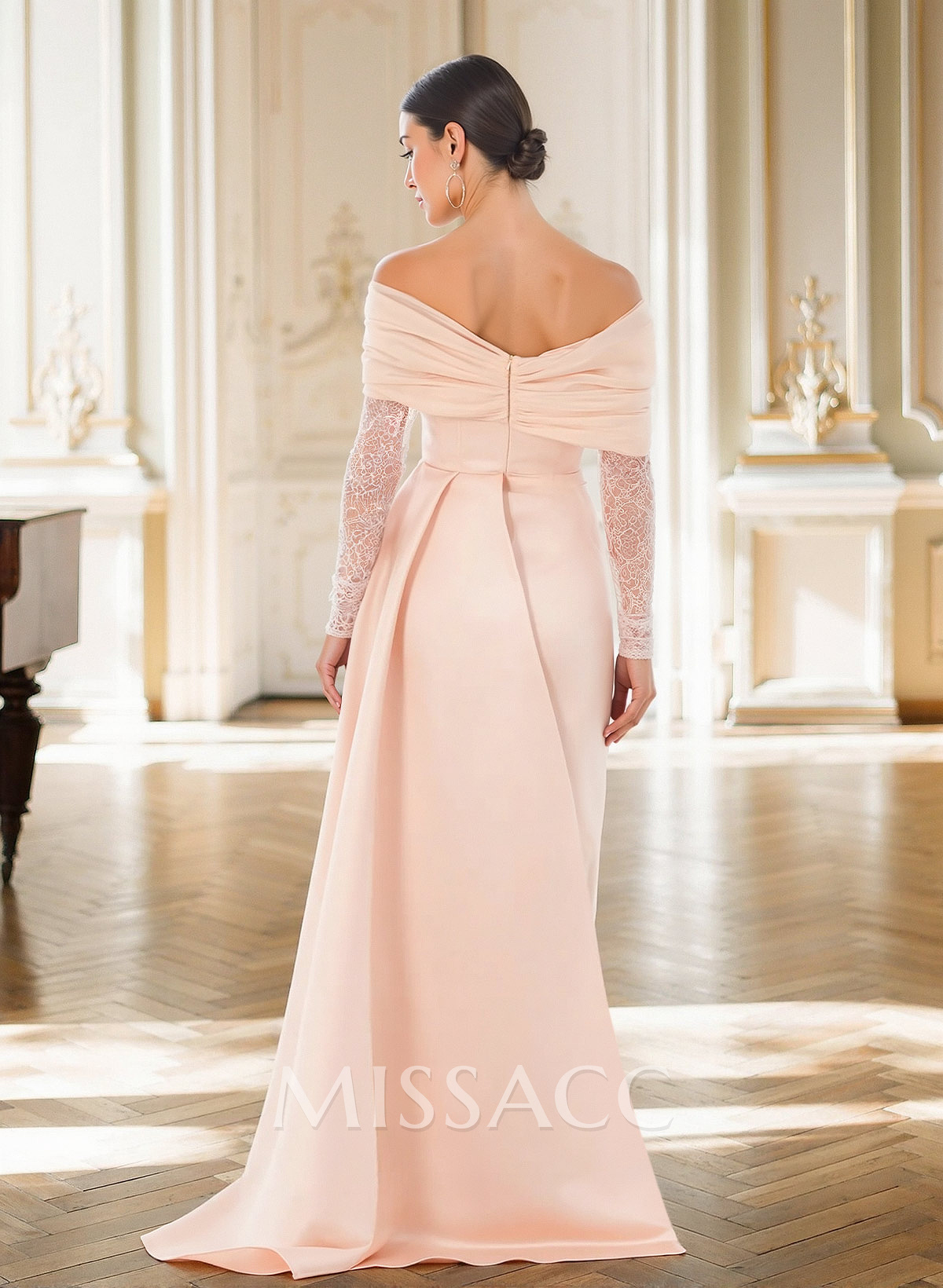 Sheath/Column Off-The-Shoulder Long Sleeves Mother Of The Bride Dresses With Lace/High Split