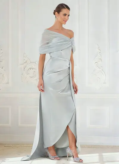 Trumpet/Mermaid Off-The-Shoulder Satin/Tulle Mother Of The Bride Dresses With Split Front