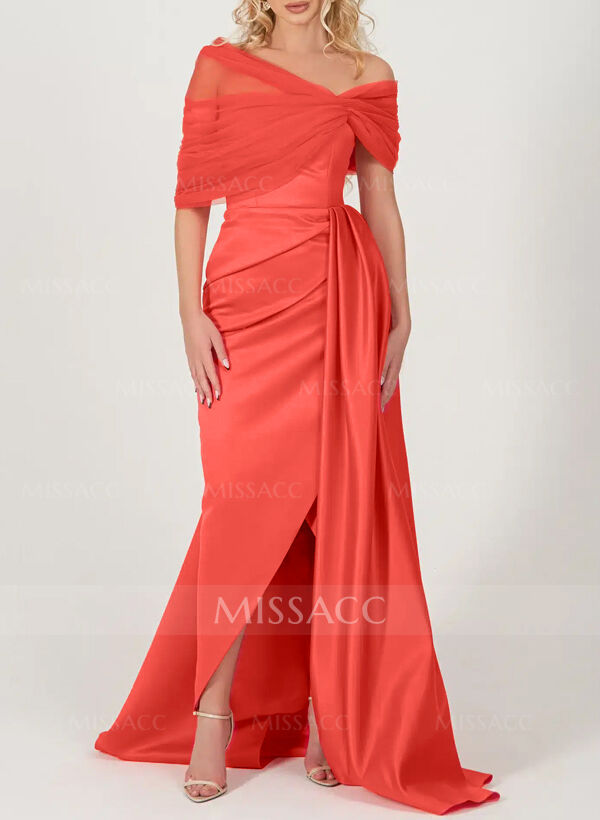 Trumpet/Mermaid Off-The-Shoulder Satin/Tulle Mother Of The Bride Dresses With Split Front