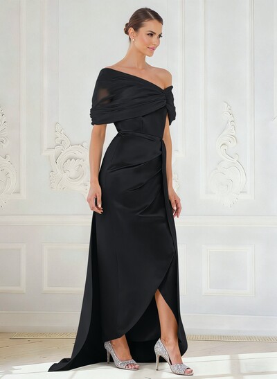 Trumpet/Mermaid Off-The-Shoulder Satin/Tulle Mother Of The Bride Dresses With Split Front