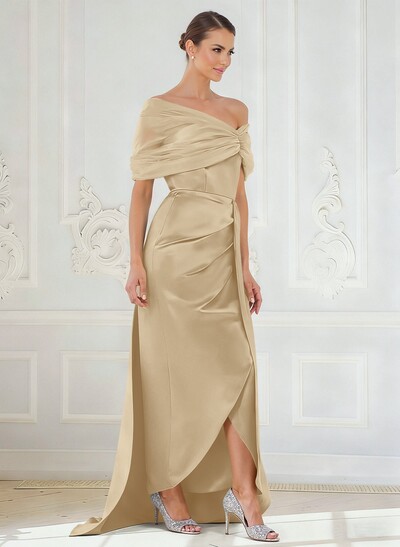 Trumpet/Mermaid Off-The-Shoulder Satin/Tulle Mother Of The Bride Dresses With Split Front