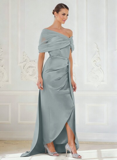 Trumpet/Mermaid Off-The-Shoulder Satin/Tulle Mother Of The Bride Dresses With Split Front