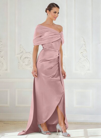 Trumpet/Mermaid Off-The-Shoulder Satin/Tulle Mother Of The Bride Dresses With Split Front