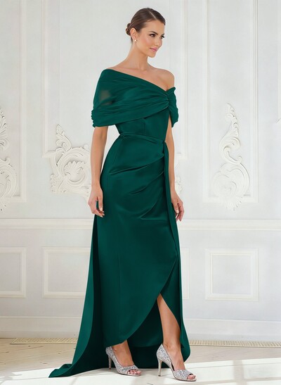 Trumpet/Mermaid Off-The-Shoulder Satin/Tulle Mother Of The Bride Dresses With Split Front