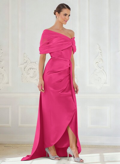 Trumpet/Mermaid Off-The-Shoulder Satin/Tulle Mother Of The Bride Dresses With Split Front