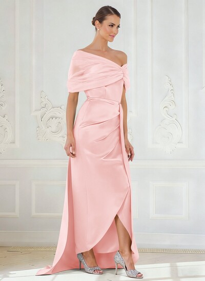 Trumpet/Mermaid Off-The-Shoulder Satin/Tulle Mother Of The Bride Dresses With Split Front