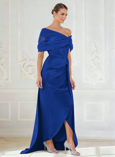 Trumpet/Mermaid Off-The-Shoulder Satin/Tulle Mother Of The Bride Dresses With Split Front