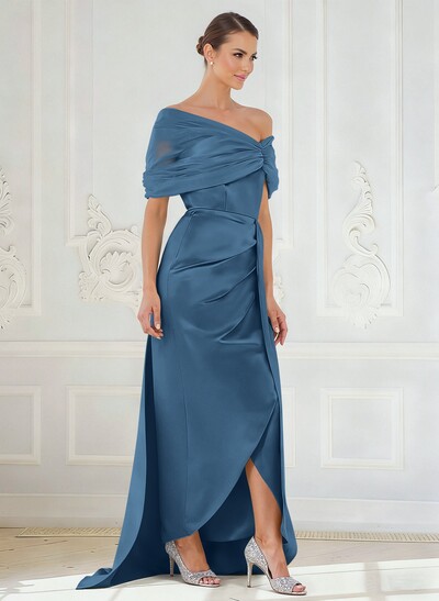 Trumpet/Mermaid Off-The-Shoulder Satin/Tulle Mother Of The Bride Dresses With Split Front