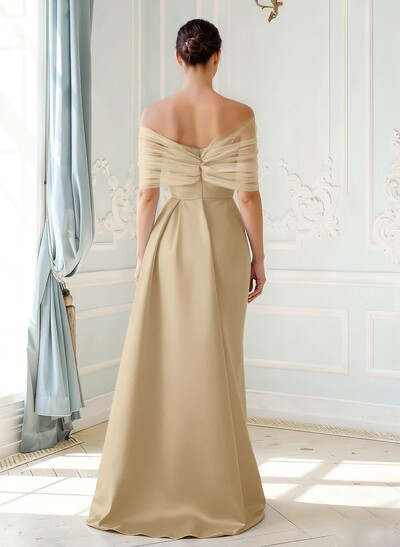 Trumpet/Mermaid Off-The-Shoulder Satin/Tulle Mother Of The Bride Dresses With Split Front