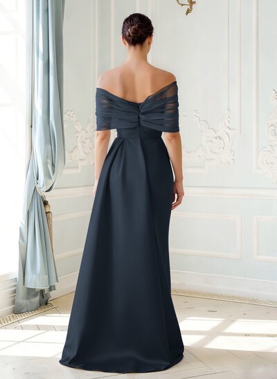 Trumpet/Mermaid Off-The-Shoulder Satin/Tulle Mother Of The Bride Dresses With Split Front