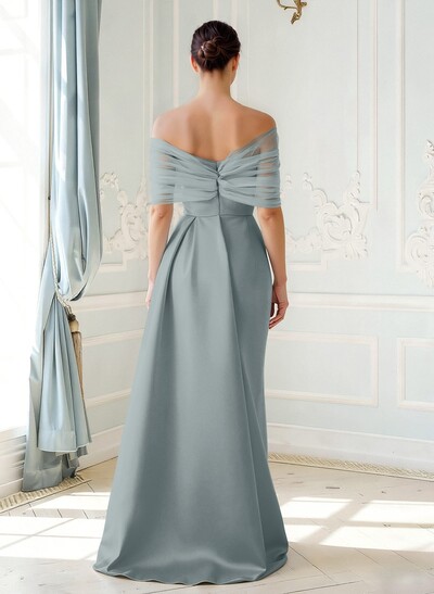 Trumpet/Mermaid Off-The-Shoulder Satin/Tulle Mother Of The Bride Dresses With Split Front