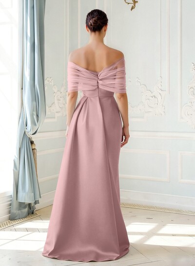 Trumpet/Mermaid Off-The-Shoulder Satin/Tulle Mother Of The Bride Dresses With Split Front