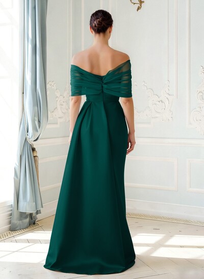 Trumpet/Mermaid Off-The-Shoulder Satin/Tulle Mother Of The Bride Dresses With Split Front