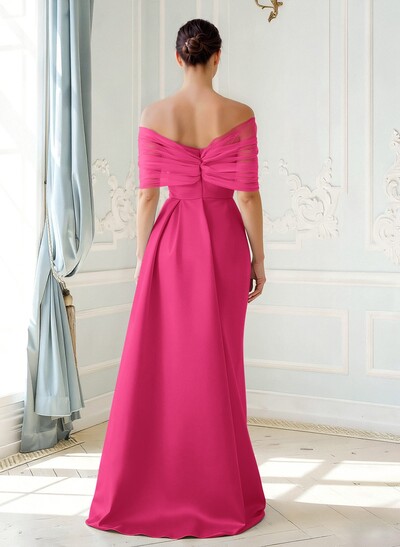 Trumpet/Mermaid Off-The-Shoulder Satin/Tulle Mother Of The Bride Dresses With Split Front