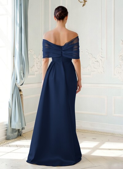 Trumpet/Mermaid Off-The-Shoulder Satin/Tulle Mother Of The Bride Dresses With Split Front