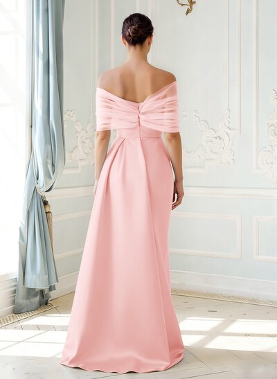Trumpet/Mermaid Off-The-Shoulder Satin/Tulle Mother Of The Bride Dresses With Split Front