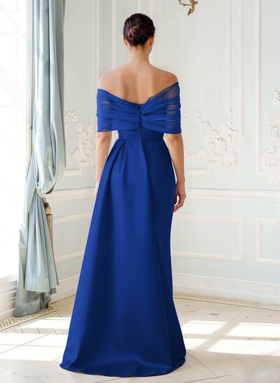 Trumpet/Mermaid Off-The-Shoulder Satin/Tulle Mother Of The Bride Dresses With Split Front