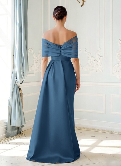 Trumpet/Mermaid Off-The-Shoulder Satin/Tulle Mother Of The Bride Dresses With Split Front