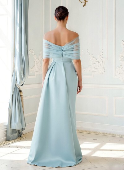 Trumpet/Mermaid Off-The-Shoulder Satin/Tulle Mother Of The Bride Dresses With Split Front