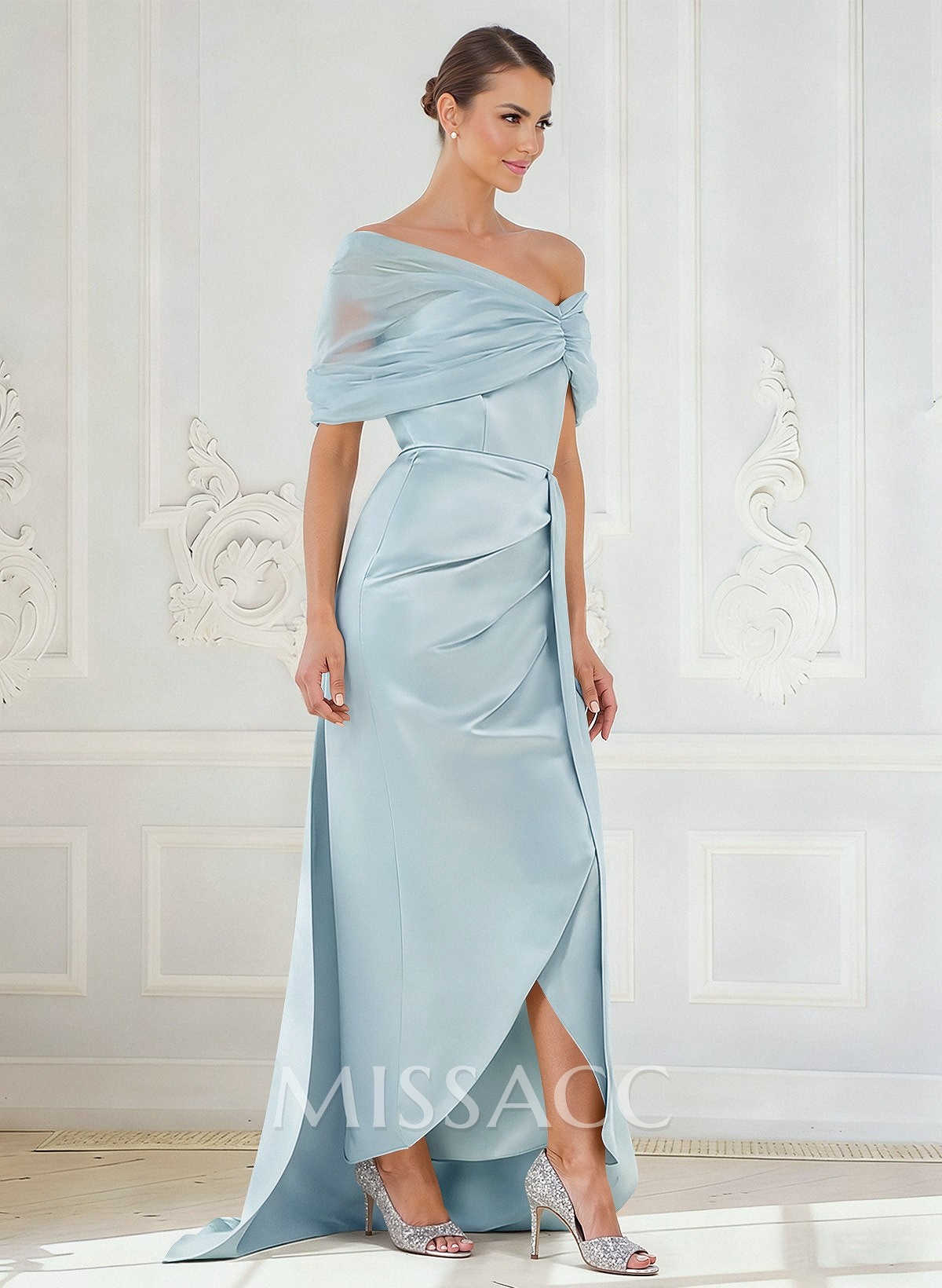 Trumpet/Mermaid Off-The-Shoulder Satin/Tulle Mother Of The Bride Dresses With Split Front Trumpet/Mermaid Off-The-Shoulder Satin/Tulle Mother Of The Bride Dresses With Split Front