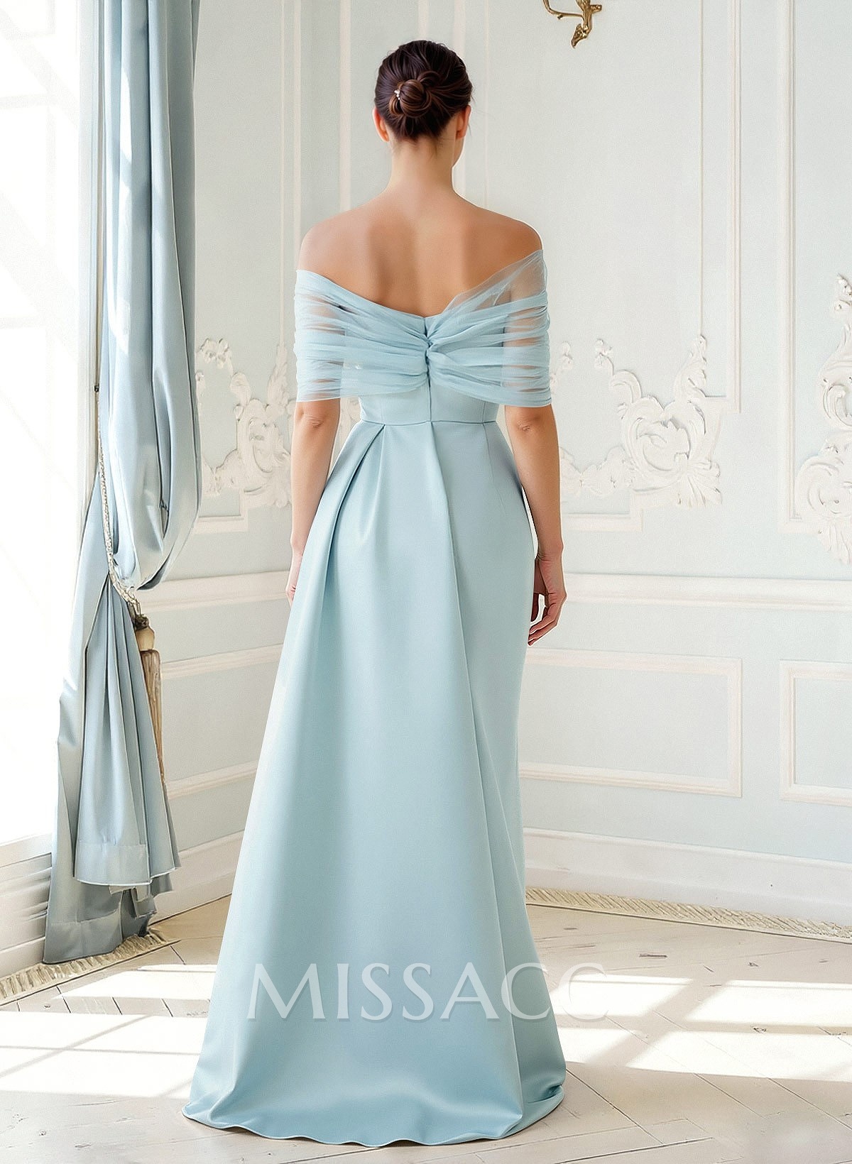 Trumpet/Mermaid Off-The-Shoulder Satin/Tulle Mother Of The Bride Dresses With Split Front Trumpet/Mermaid Off-The-Shoulder Satin/Tulle Mother Of The Bride Dresses With Split Front