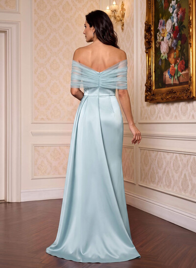 Trumpet/Mermaid Off-The-Shoulder Satin/Tulle Mother Of The Bride Dresses With Split Front