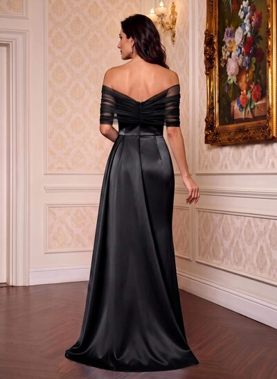 Trumpet/Mermaid Off-The-Shoulder Satin/Tulle Mother Of The Bride Dresses With Split Front
