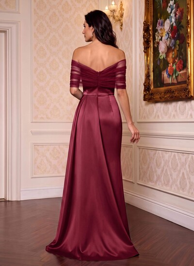 Trumpet/Mermaid Off-The-Shoulder Satin/Tulle Mother Of The Bride Dresses With Split Front